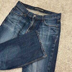 Express Jeans Loose Fit Blake Boot Cut 34x32 Fits 34X30 Blue Dark Wash Denim